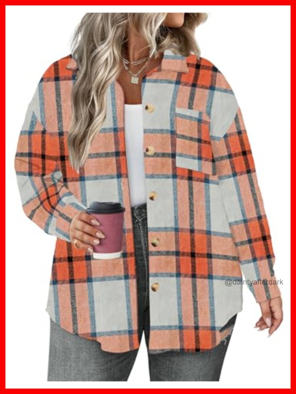 Plus Size Plaid Shacket Button Down Flannel Shirt Jacket Loose Fit